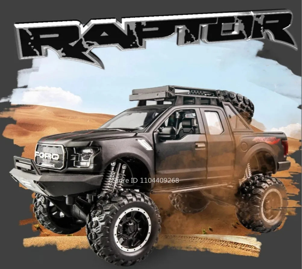 1:32 Scale Raptor F-150 BigFoot Pickup Car Model Toy Pull Back Sound&Light Off Road Truck Models Collection Gifts