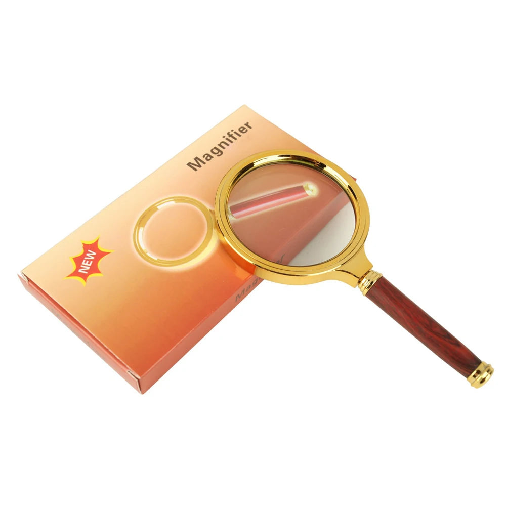 5X 10X Antique Handheld Magnifying Glass Mahogany Handle