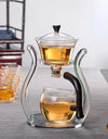 Glass Automatic Lazy Tea Set  Crystal Glass Teapot Set Rotating Cover Kung Fu Heat-Resistant Teapot 6 Cups