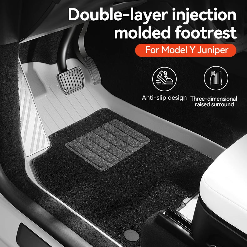 TPE Floor Mats Set with Metal Pedals for Tesla Model Y Juniper Integrated Trunk Liner All Weather Protection