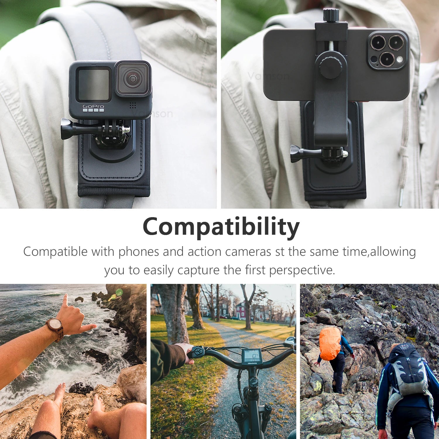 360 Degree Rotary Mobile Phone Backpack Clip Holder for Smartphones CellPhone Chest Shoulder Fixed Mount for iPhone 14