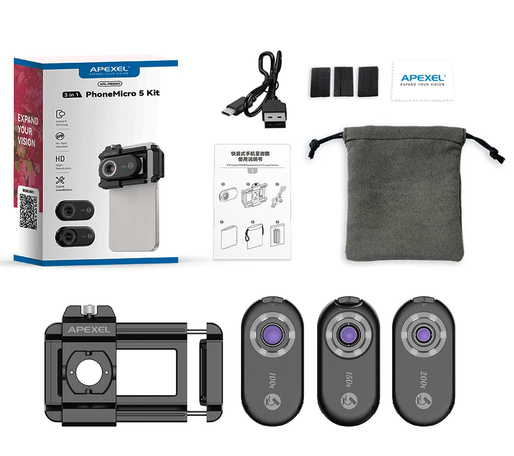 4 in 1 Smartphone Microscope Lens Kit with Universal Clip
