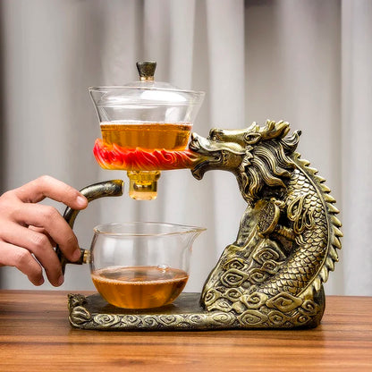 Golden Dragon Glass teacup set light luxury home magnetic full semi-automatic tea set Kung Fu teapot