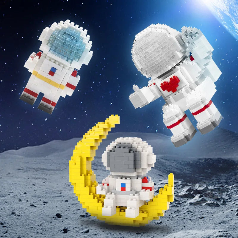 Mini Micro Rocket Building Blocks Space Moon Satellite Astronaut Diamond Bricks Constructor Toys for Children Gifts LED Light