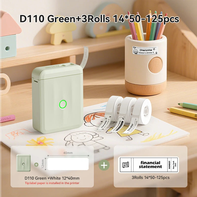 D110 Mini Thermal Label Printer, Bluetooth Portable Smart Label Maker 12–15mm, Inkless Sticker Printer for Home Office Kitchen School
