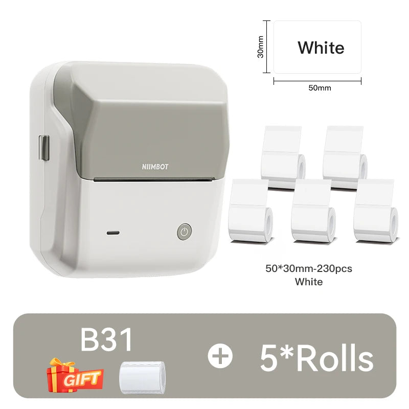 B31 Thermal Label Printer, Bluetooth Wireless Barcode Sticker Maker 20–77mm, Portable Inkless Label Printer for Business
