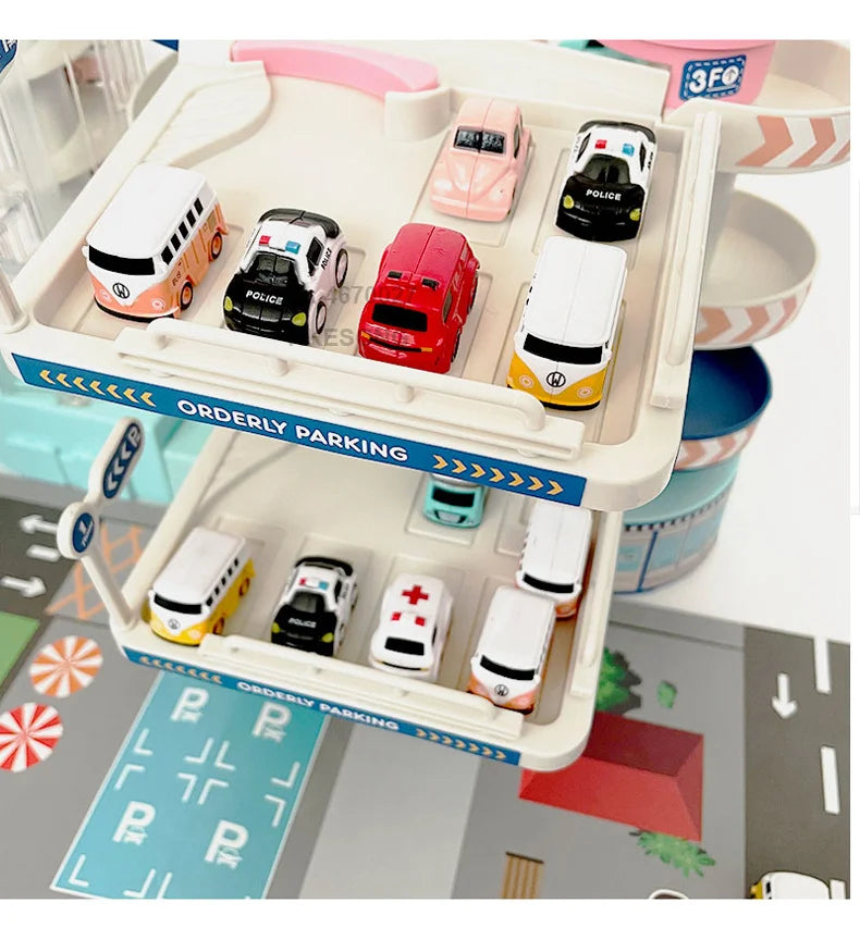 5F Electric Garage Toy Building Multilayer Parking Lot Car Track Game Children Train with Rail Drive Racing Cart Table Kid Gifts