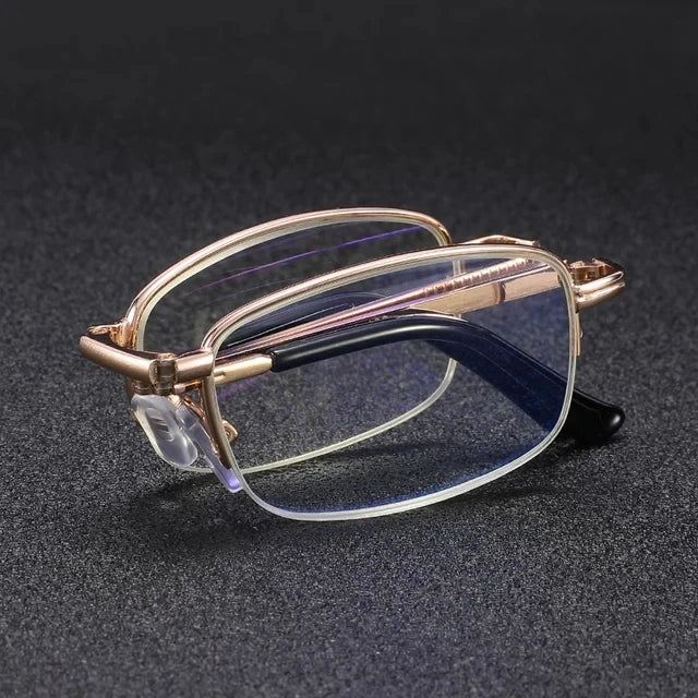 Pink Folding Reading Glasses with Blue Light Blocking Lenses and Alloy Frame