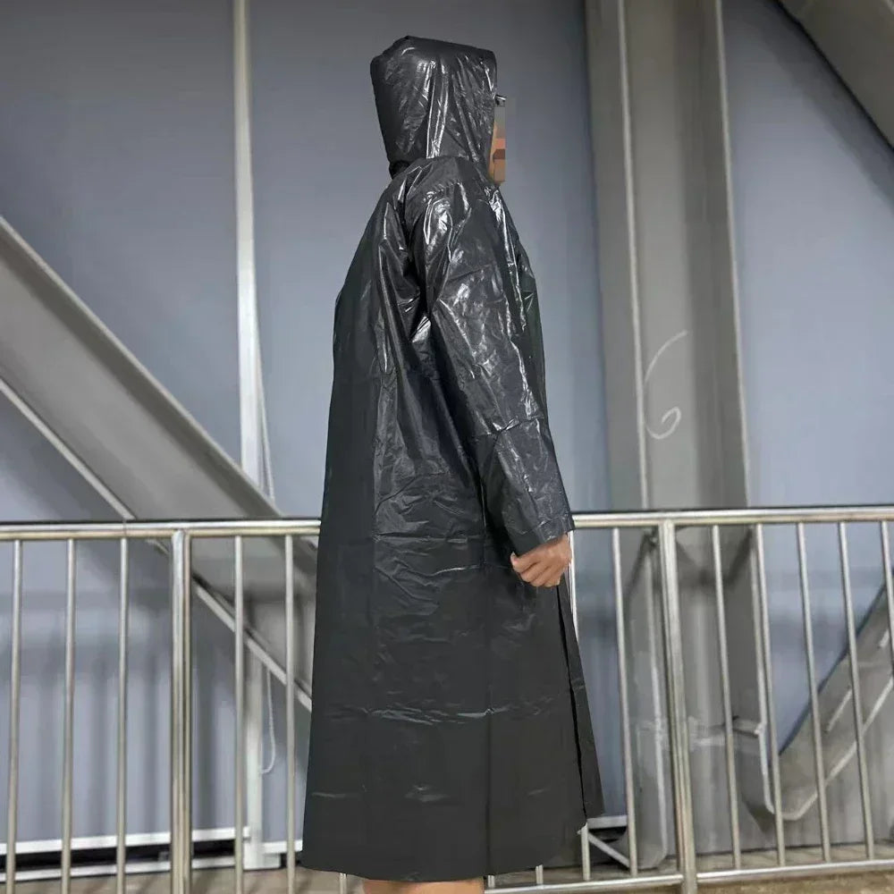 Long Waterproof Raincoat Poncho for Adults in Black