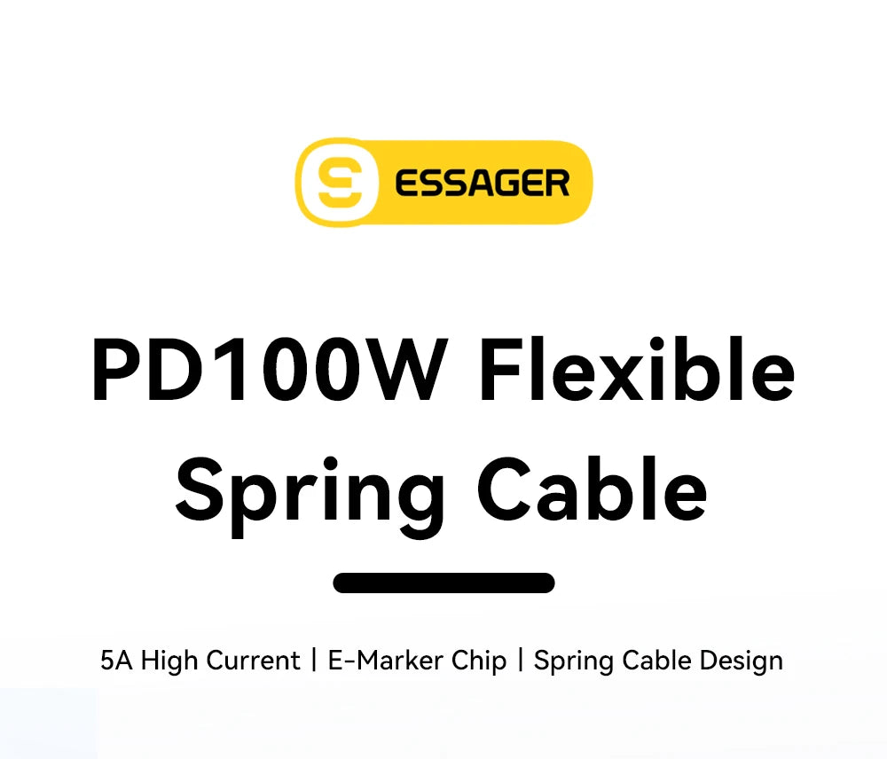 100W Car Spring USB-C to USB-C Fast Charging Cable (Retractable)