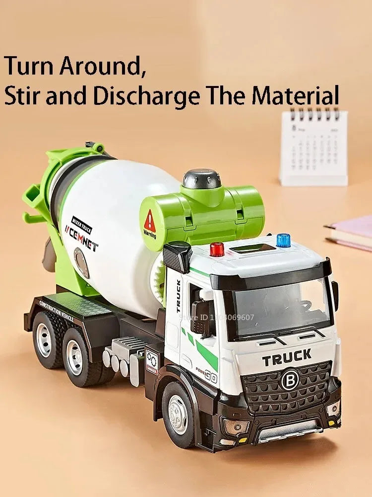 1:24 Pneumatic Garbage Car Electric Mixer Truck Toy Model Alloy Diecast Sound Light Engineering Vehicle Desktop Ornaments