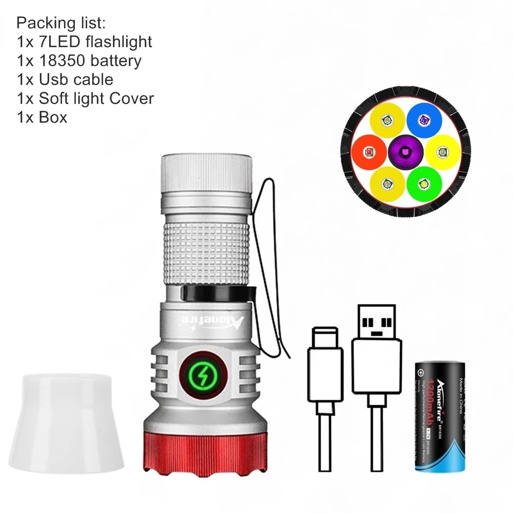 7 LED Rechargeable Multi Colour Mini Flashlight