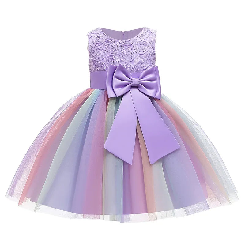 Princess Girl Dress Wedding Birthday Party Frocks for Children Costume With Bow Prom Ball Gown Elegant Party Dress For Girls