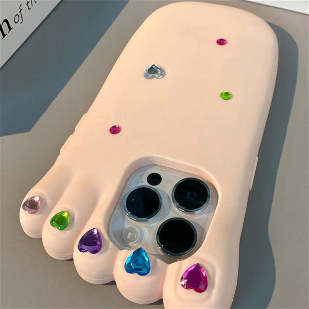 INS Funny Pedicure Manicure Foot Phone Case For iPhone 15 14 13 Pro Max Korea Cute Cartoon Anti-Drop Soft Silicone Cover