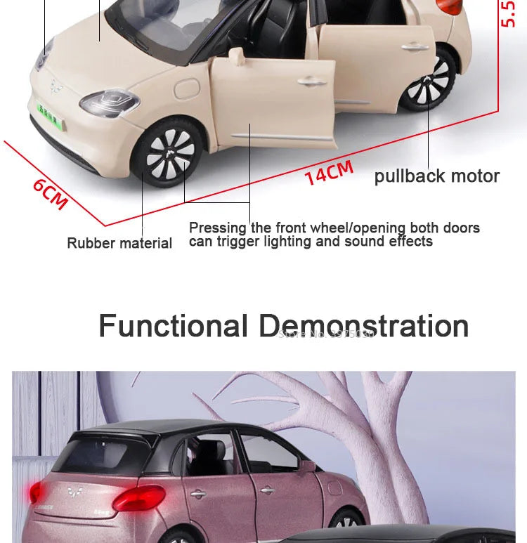 1/32 New Energy Electric Car Model Toy Wuling Binguo Alloy Diecast Vehicles with Sound Light Collection Toys