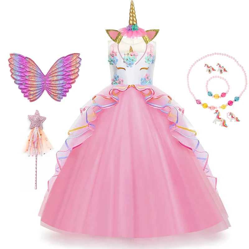 Unicorn Flower Applique Princess Ball Gown Dress