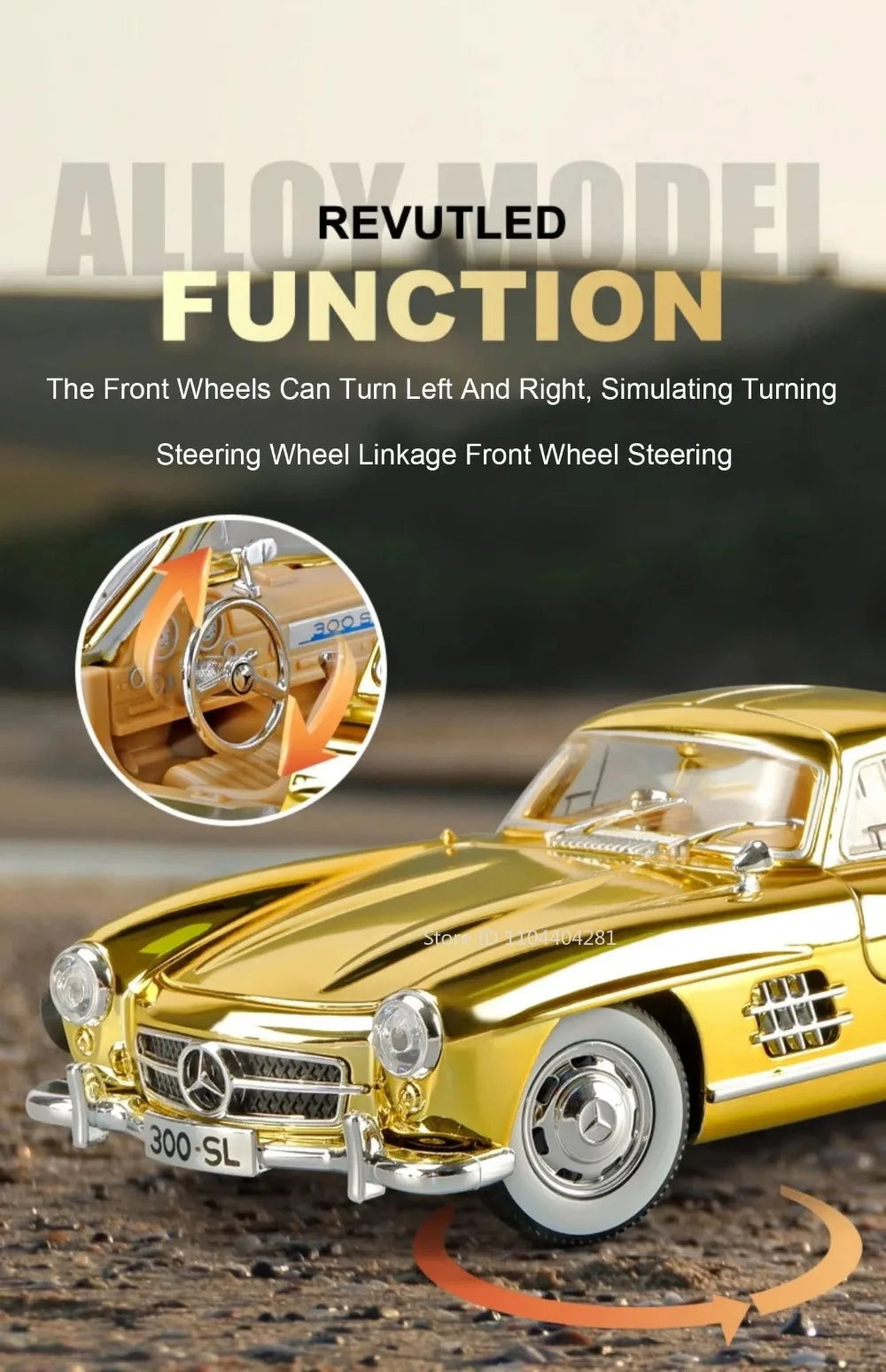 1:24 Phantom 300SL Alloy Diecast Vintage Car Miniature Model Toys Sound Light Pull Back Doors Opened Ornament s Festival Gift
