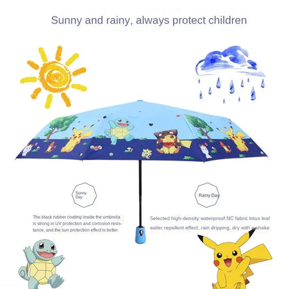 Kids Folding Umbrella Automatic Open Cartoon UV Protection Travel Umbrella Compact Windproof