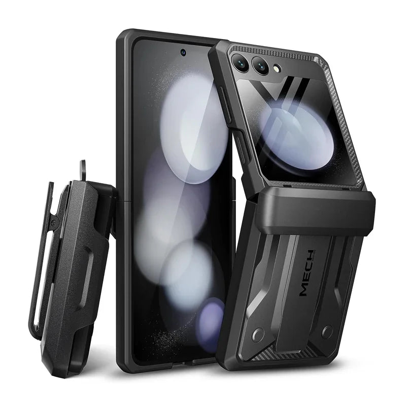 Dual Layer Rugged Protective Cover with Rotatable Belt Clip Screen Hinge Protection Case for Samsung Galaxy Z Flip 5