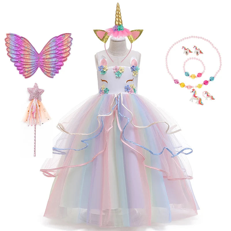 Unicorn Flower Applique Princess Ball Gown Dress