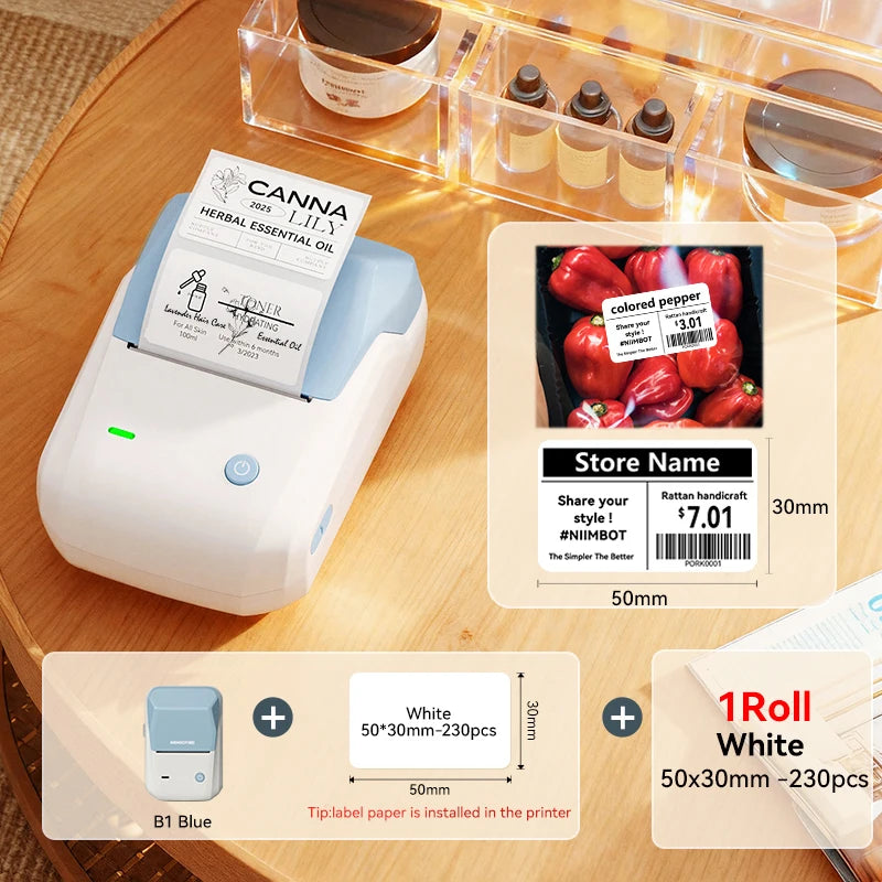 B1 Pro Thermal Label Printer 300DPI, Bluetooth Wireless Inkless Sticker Maker 20–50mm, Red & Black Label Printer for Home & Business