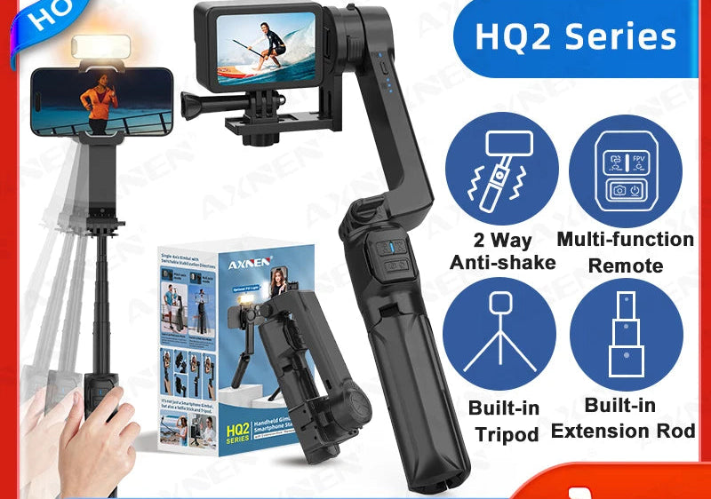 HQ2 SERIES Mobile Phone Stabilizer Handheld Gimbal for Smartphone Gopro Action Camera Extension Rod Selfie Stick Tripod