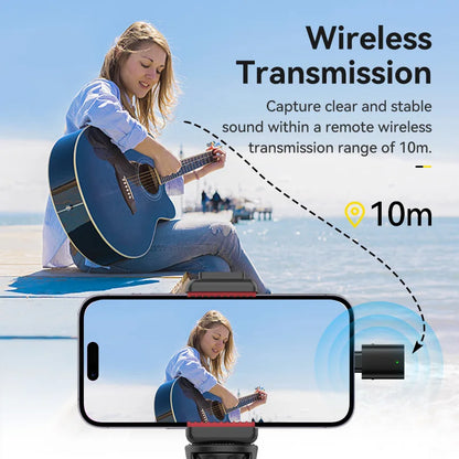 Wireless Clip-on Microphone Smartphone Mic for iPhone Android Noise Reduction Microphone