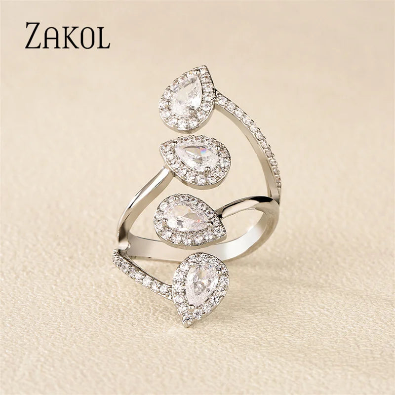 Japan and South Korea Fashion Teardrop Zircon Open Rings