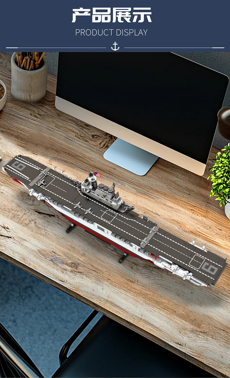 Military World War II Warship Battle Boat Building Blocks Sets The USS Enterprise CV-6 Bricks Toy For  Birthday Gift