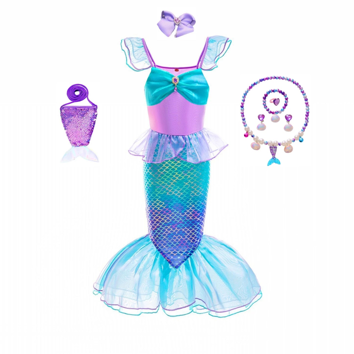 Little Mermaid Costume For Girl Ariel Dress Kids Birthday Halloween Carvinal Party Dresses Cosplay Clothes Children Prom Gown
