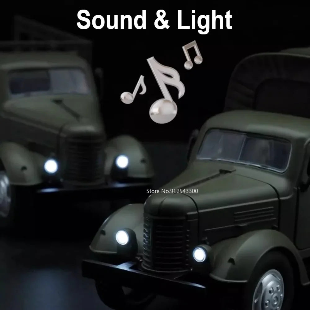 1:24 CA10 Vintage Truck Armored Car Model Toy Alloy Diecast Military Carrier Transport Vehicles Models Sound Light s Gifts