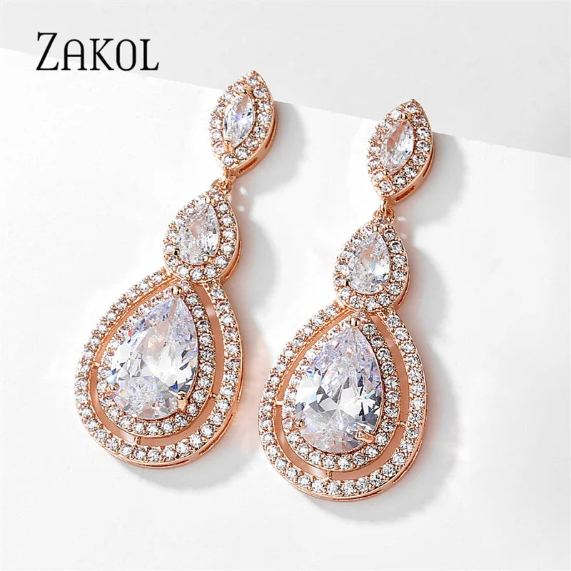 Brilliant White Cubic Zirconia Dangle Earrings for Women Fashion Water Drop Earring