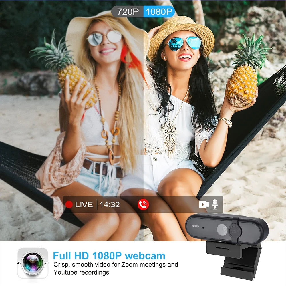 1080P HD Webcam Camera Streaming Rotatable Web Cam for Pc USB Cam for Meetings Streaming Online Classes Universal Tripod Mount