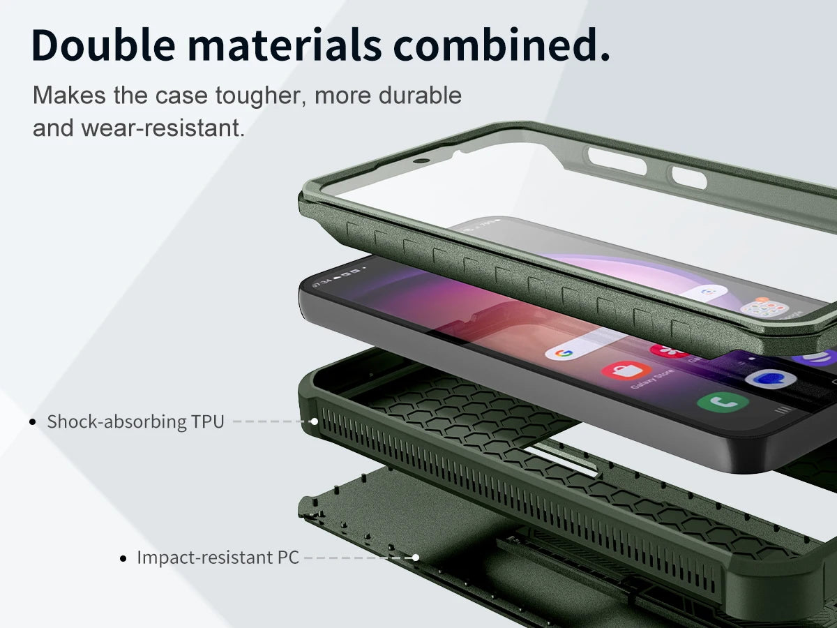 For Samsung Galaxy S23 FE 360 Full Body Bumper Military Grade Armor Shockproof Shell Case Bracket with Built in Screen Protector