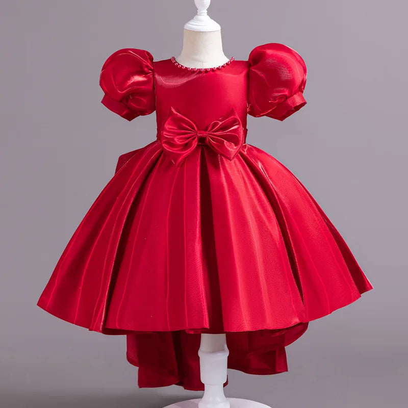 Elegant Backless Flower Girl Dress - Girls' Satin Gown for Pageant, Hosting & Walk Show