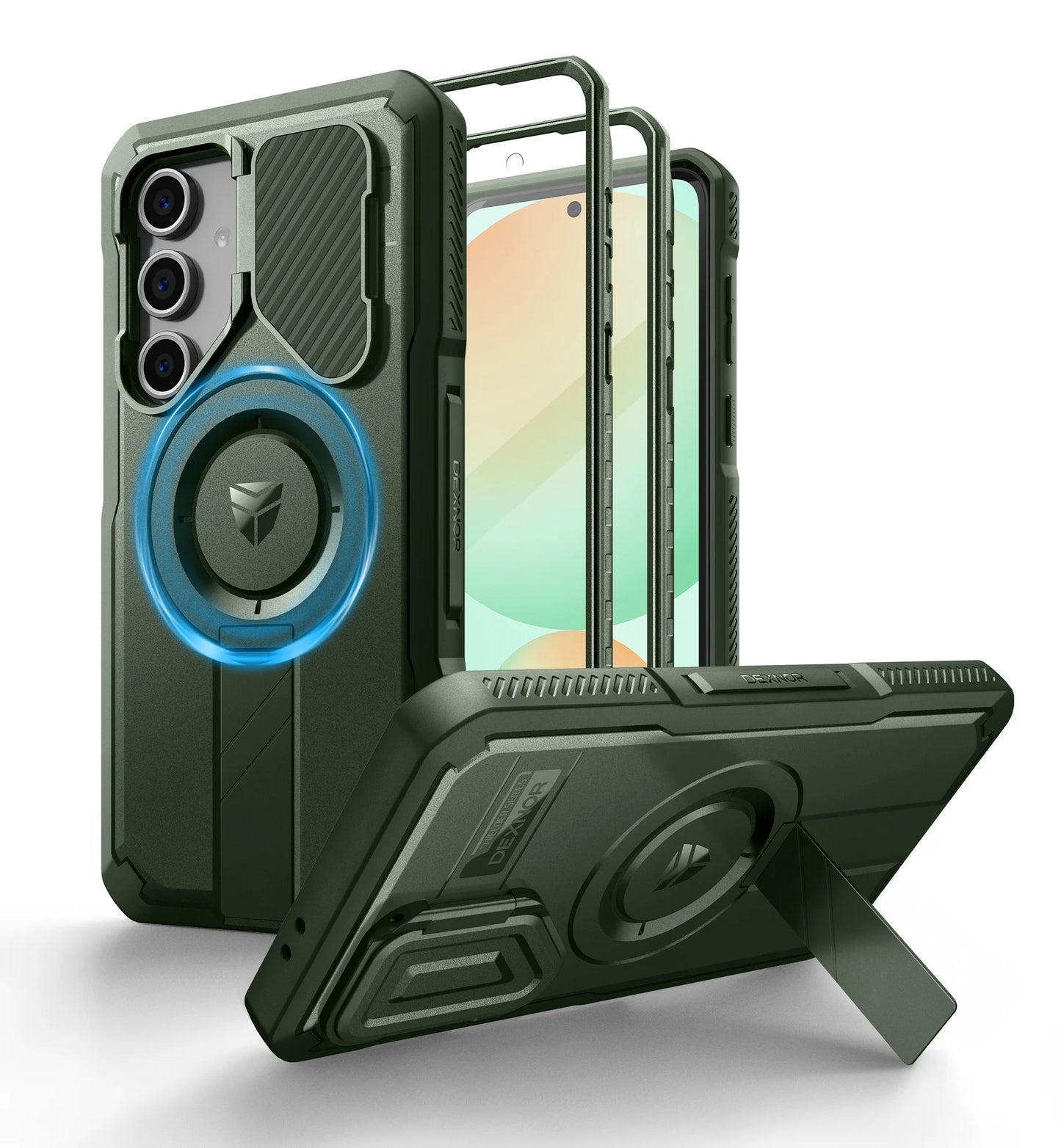 For Samsung Galaxy S24 FE Case with Camera Cover & Built-in Screen Protector Magnetic Rugged Shockproof Protective Cover Holder