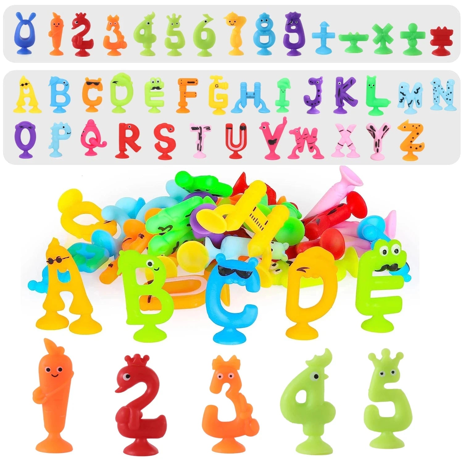 Number Letter Suction Cup Toys Soft Silicone Building Blocks Toy Animal Shape DIY Puzzle Game  Sensory Sucker Bath Toys