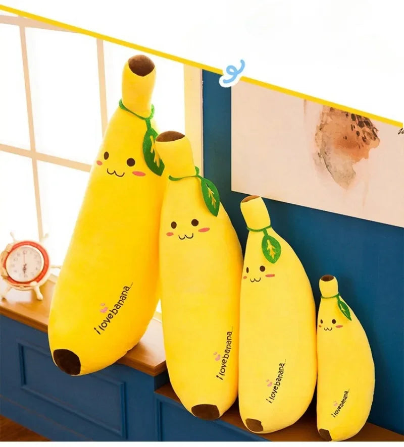 Cute Long Strip Banana Stuffed Body Pillow Cartoon Expression Plush Cushion Sofa Bedroom Bananas Throw Pillow Home Decoration