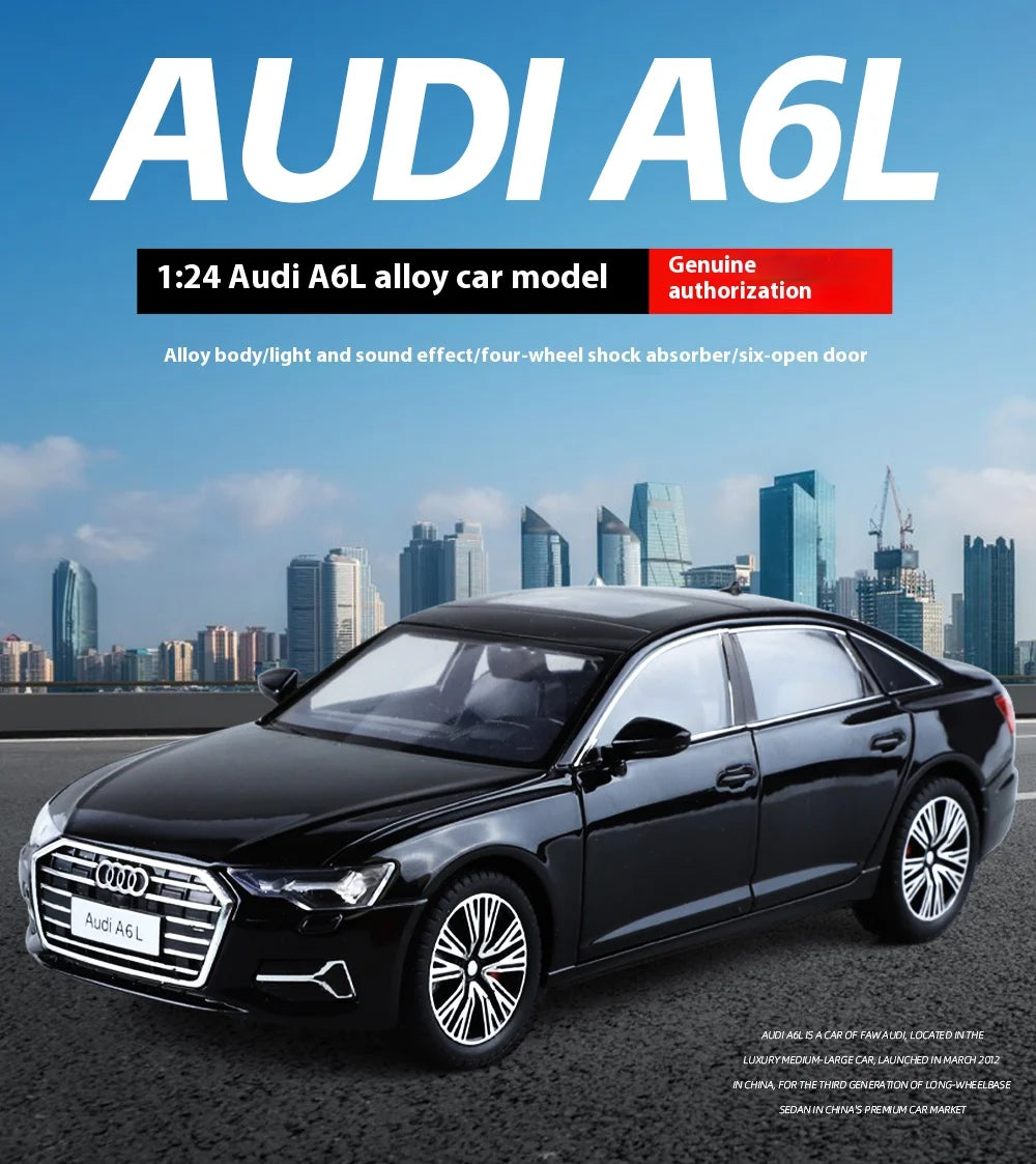 1:24 Audi A6 Alloy Diecast Vehicles Model Car Miniature Metal Sound Light Ornaments Gifts Collections Hobby Decoration Christmas