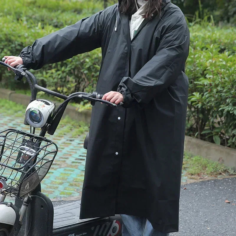 Long Waterproof Raincoat Poncho for Adults in Black