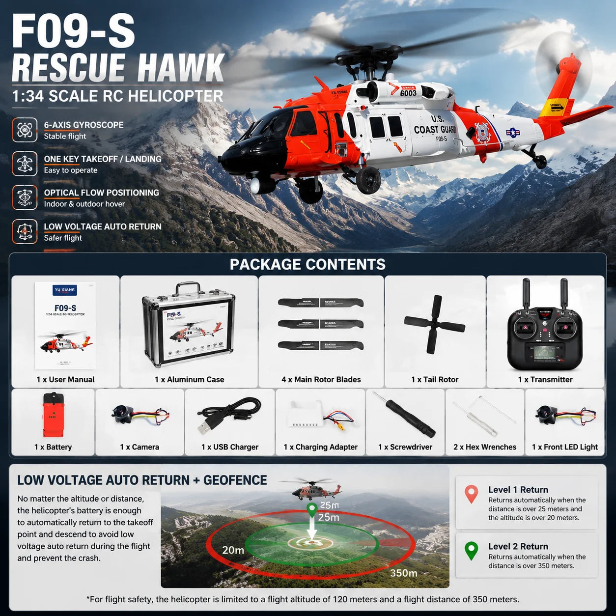 UH60 Black Hawk F09S GPS Remote Control Helicopter Six Channel Rescue Model