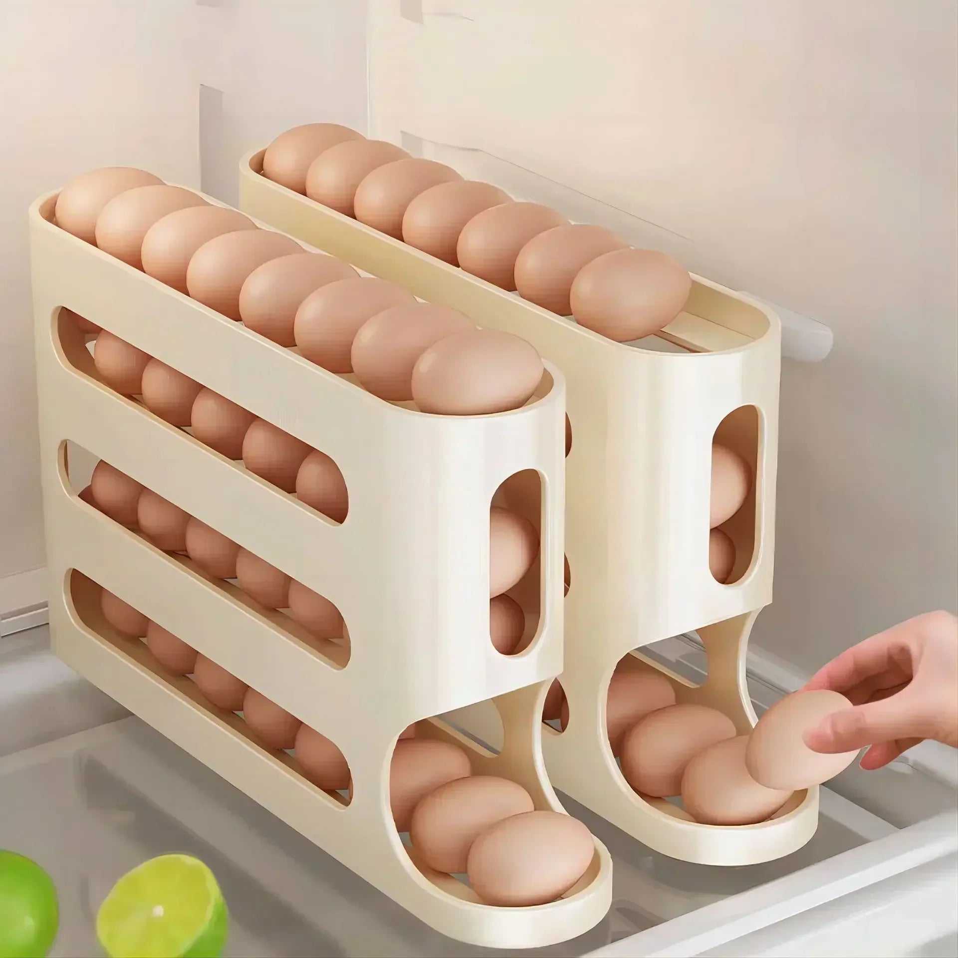 2–4 Layer Ladder-Style Slide Egg Storage Box – Large Capacity Automatic Rolling Refrigerator Egg Organizer