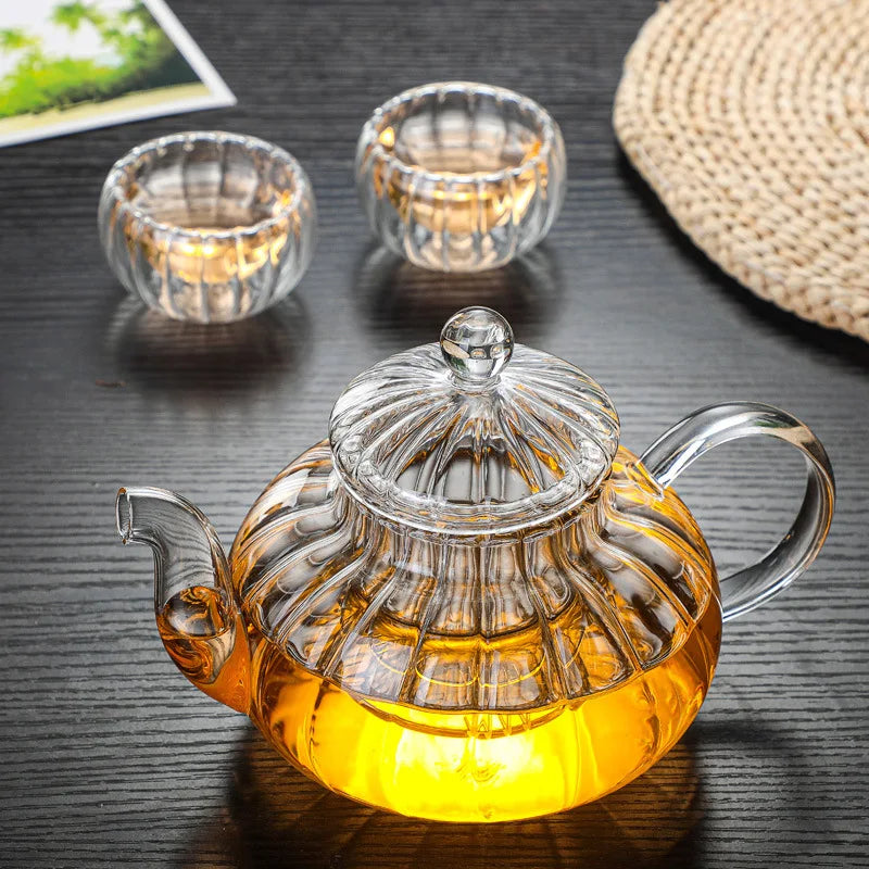 600ml Striped Pumpkin Shape Glass Teapot with Filter