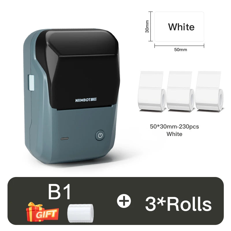 B1 Thermal Label Printer, Bluetooth Wireless Sticker Maker 20–50mm, Portable Inkless Barcode & QR Code Label Printer