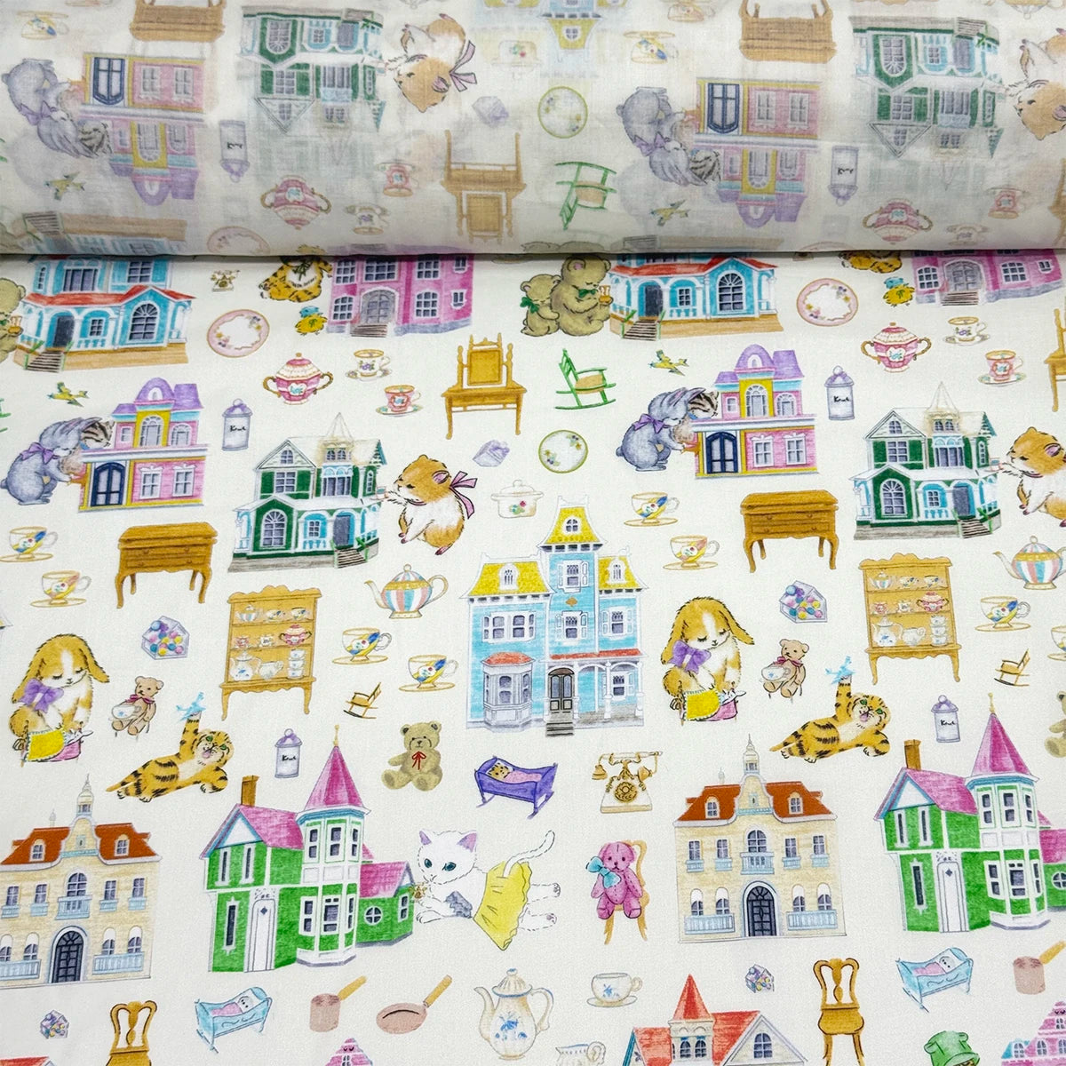 100% cotton Hokkoh-Doll house Milky tana lawn fabric 80s Poplin printing Sewing fabric Making Dress Clothing Handmade DIY Cloth