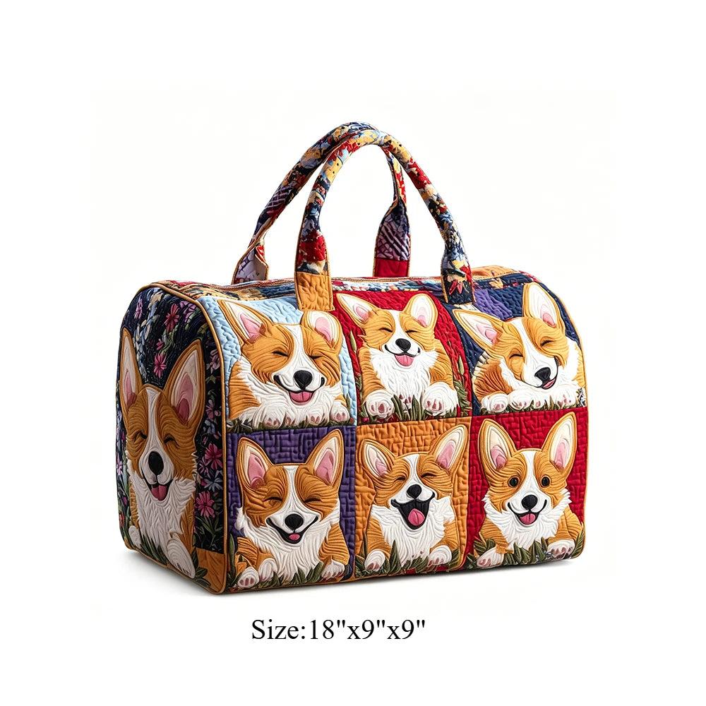 Corgi Dog Quilted Duffel Bag Women Weekender Bag 3D Animal Print Travel Tote Bag Summer Vacation Gym Overnight Luggage Pet Lover