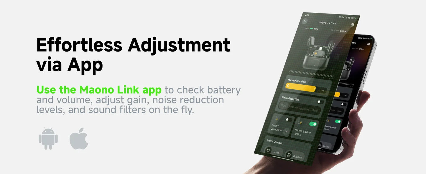 Wireless Lavalier Microphone with AI Noise Cancellation and App Control