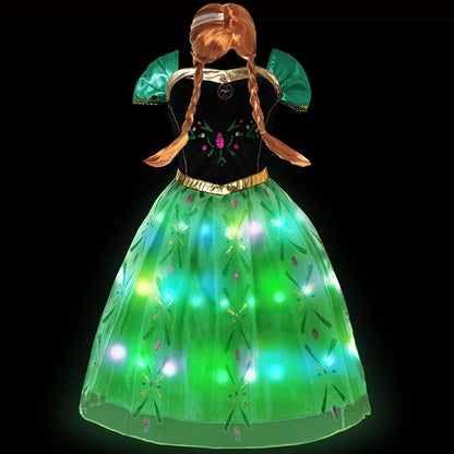 2-10Y Led Light Frozen Anna Princess Dress Girl Fancy Christmas New Year Birthday Carnival Party Gown 2024 Children Led Clothing