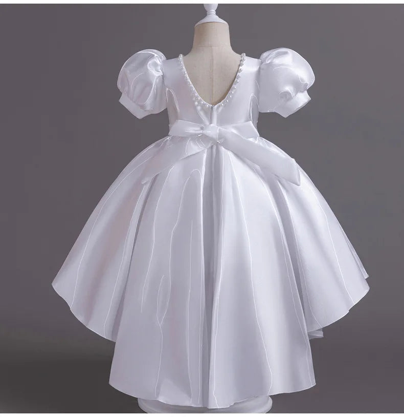 Elegant Backless Flower Girl Dress - Girls' Satin Gown for Pageant, Hosting & Walk Show