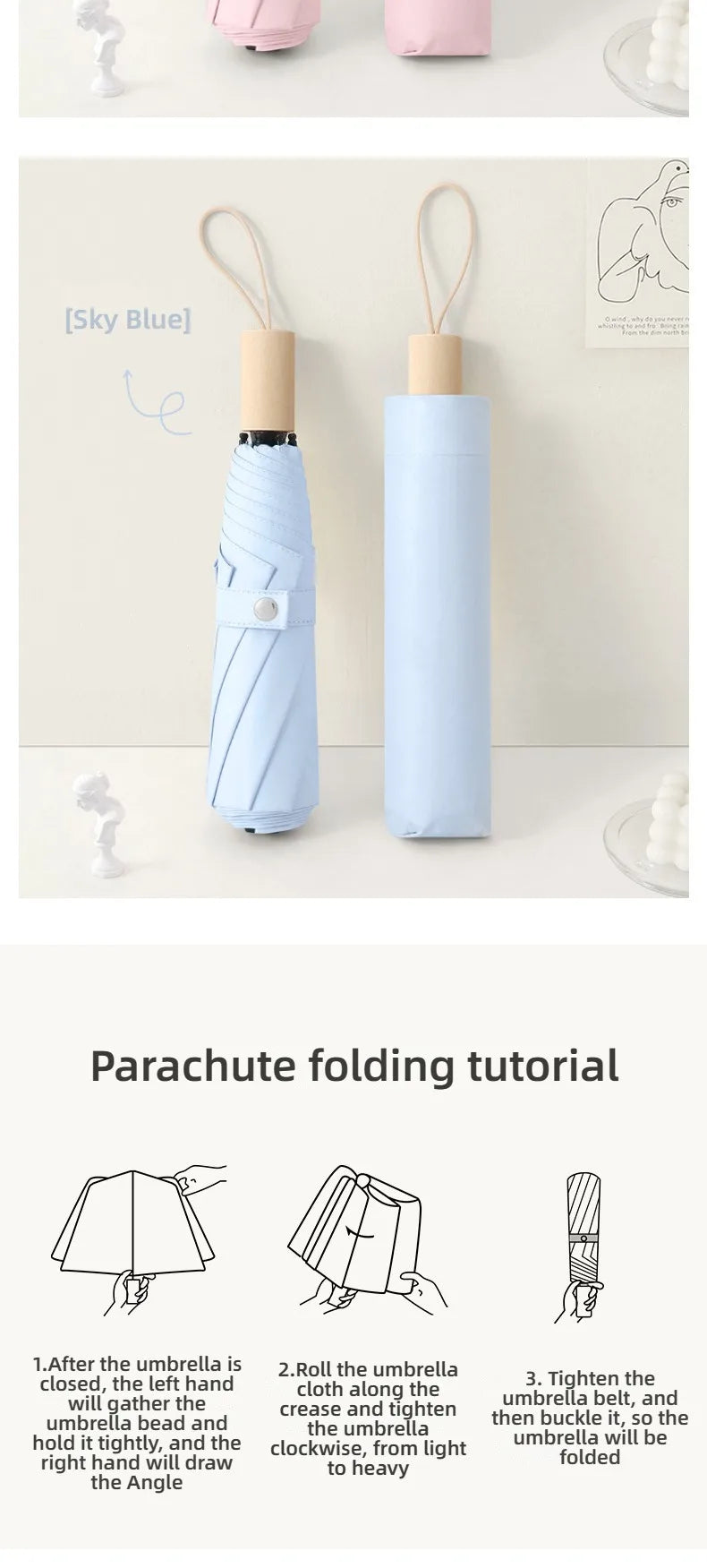 A wooden handle travel camping outdoor sunshade umbrella with high aesthetic value, French retro style umbrella